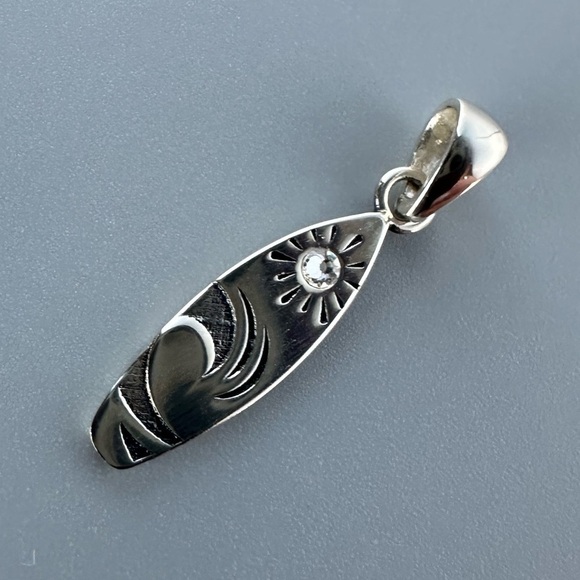 Sterling Silver Petite CZ Surfboard Pendant - Picture 4 of 8